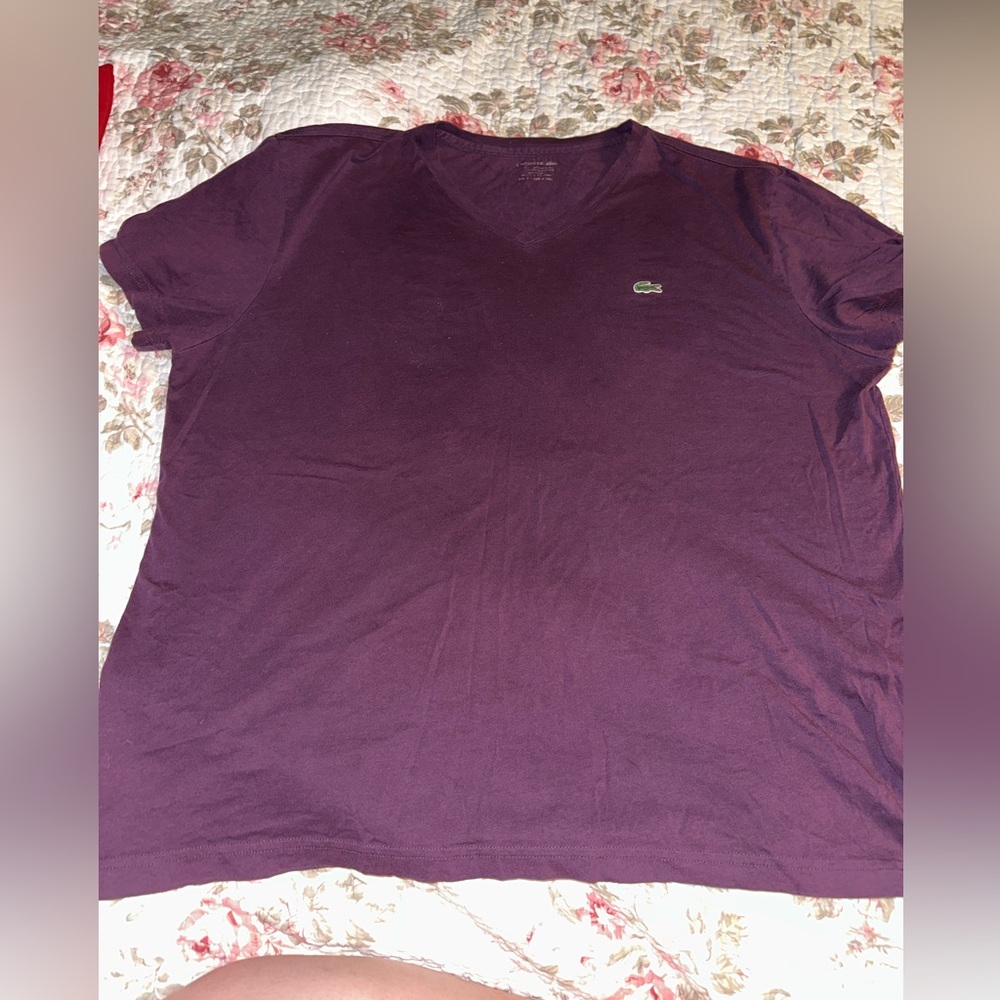 Lacoste purple v neck T-shirt size XL